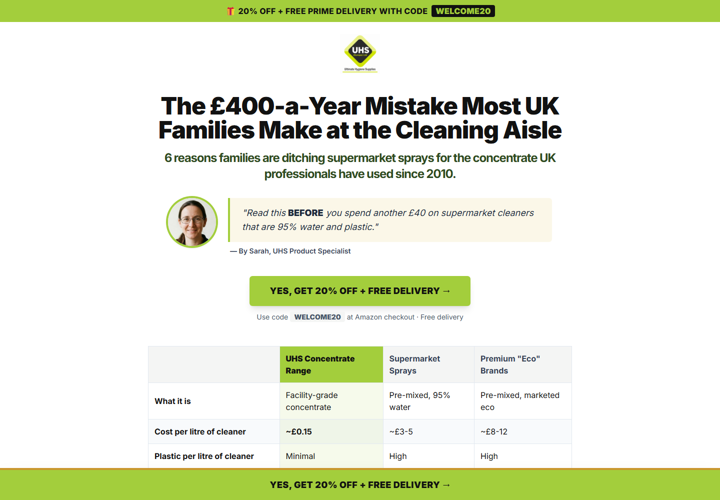 UHS Europe direct-response advertorial landing page